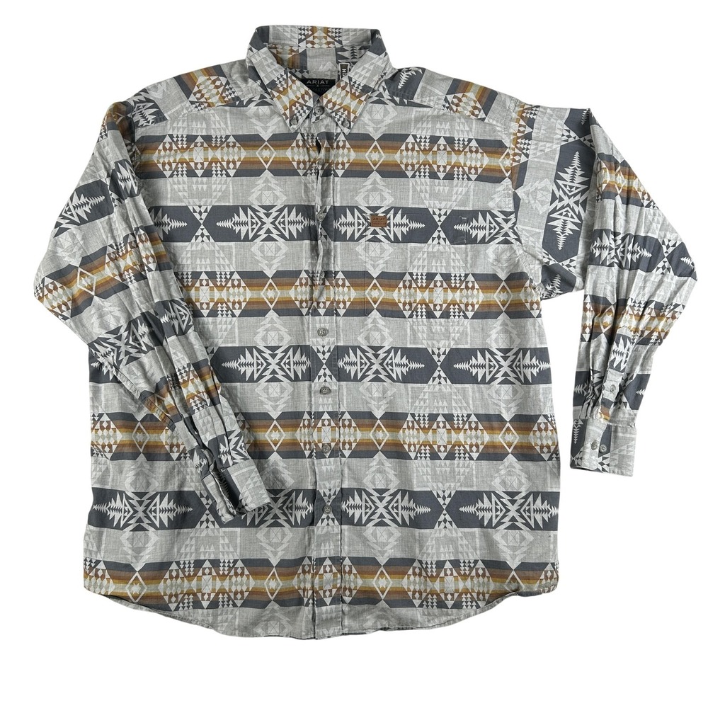 Ariat Pendleton‎ Shirt Mens 2XL Gray Aztec Long Sleeve Button Western Stretch